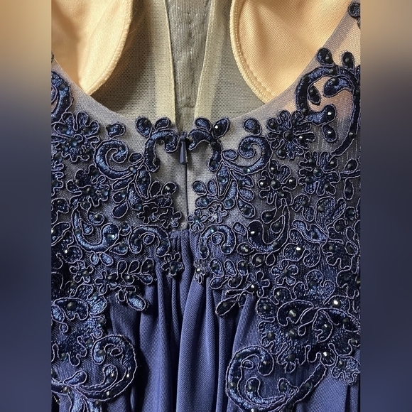 Nwt Prom Sherri Hill Lace Plunging bodice low back Blue Cocktail Dress Gown 2 - Picture 10 of 16